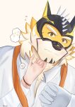  anthro blush duo embarrassed felid fur hi_res human k_mofu2 lifewonders live_a_hero male mammal mask muscular muscular_anthro muscular_male necktie pantherine purring ryekie_(live_a_hero) striped_body striped_fur stripes superhero tiger 