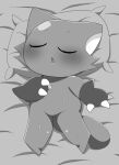  3_claws anthro bed bodily_fluids claws clothing eyes_closed female female_focus furniture gloves handwear meringue_(pixiv) monochrome open_mouth pillow sleeping solo sweat tail 