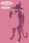  anthro big_breasts book breasts bumpywish clothing colored dialogue dragon english_text female freaking_out hat headgear headwear hi_res horn magic nervous nipples nude pregnant rapid_pregnancy red_body red_eyes speech_bubble spell spellbook story story_in_description surprised_expression tail text wings witch_hat 