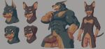  2023 abs anthro brown_body brown_fur brown_glans brown_inner_ear brown_penis canid canine canis cel_shading clenched_teeth digital_media_(artwork) dobermann domestic_dog duo fangs floppy_ears foreskin fur genitals geppei5959 glans grey_background grey_body grey_fur headshot_portrait humanoid_genitalia humanoid_penis male mammal model_sheet multicolored_body multicolored_fur muscular muscular_anthro muscular_male nipples nude open_mouth pecs penis pink_nipples pink_penis pinscher portrait shaded simple_background teeth three-quarter_portrait two_tone_body two_tone_fur vein veiny_penis 