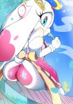  accessory angel anthro blue_eyes butt clothing fan_character female food fur gloves hair_accessory hairclip halo handwear hi_res kurosu169 looking_at_viewer multicolored_body pink_body popsicle popsicle_in_mouth sega sitting solo sonic_the_hedgehog_(series) unknown_species white_body white_fur 