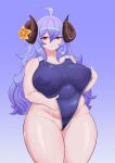  1girl absurdres ahoge blue_hair breasts commission competition_swimsuit covered_nipples curled_horns flower hair_between_eyes hair_flower hair_ornament hand_on_own_chest hand_under_clothes hand_under_swimsuit highres horn_flower horns keisar51nsfw kindred_(league_of_legends) lamb_(league_of_legends) large_breasts league_of_legends long_hair long_sleeves looking_at_viewer no_panties official_alternate_hairstyle one-piece_swimsuit plump spirit_blossom_(league_of_legends) spirit_blossom_kindred swimsuit thick_thighs thighs wet wet_clothes wet_swimsuit 