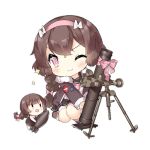  2girls :3 :d ammunition artillery_fairy_(girls&#039;_frontline) badge black_sailor_collar black_skirt blush blush_stickers bomb bow bowtie braid brown_dress brown_footwear brown_hair brown_jacket button_badge chibi closed_mouth dress explosive fairy_(girls&#039;_frontline) full_body fur-trimmed_jacket fur_trim girls&#039;_frontline hair_bow hairband holding holding_bomb jacket kneeling long_hair long_sleeves looking_at_viewer mortar_(weapon) mortar_shell multiple_girls official_art one_eye_closed pink_bow pink_bowtie pink_eyes pink_hairband pink_ribbon ribbon sailor_collar saru shirt shorts simple_background single_braid skirt slit_pupils smile sparkle third-party_source transparent_background v-shaped_eyes white_bow white_shirt white_shorts 