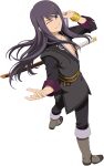  1boy ;) black_eyes boots english_commentary full_body highres jacket long_hair male_focus official_art one_eye_closed open_clothes open_jacket purple_hair sidelocks smile solo tales_of_(series) tales_of_asteria tales_of_vesperia transparent_background yuri_lowell 