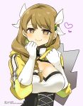  1girl blush braid breasts brown_eyes brown_hair cleavage cleavage_cutout clothing_cutout fire_emblem fire_emblem_engage gloves goldmary_(fire_emblem) hair_ribbon large_breasts long_sleeves looking_at_viewer ribbon side_braid smile solo white_gloves white_ribbon yukia_(firstaid0) 