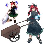  1girl full_body highres kaenbyou_rin linkaluote multiple_views reference_inset standing subterranean_animism touhou wheelbarrow zun_(artist) 