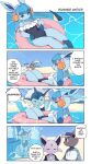  accessory anthro beach bent_legs bow_(feature) clothing comic eeveelution espeon fan_(disambiguation) female frilly frilly_clothing generation_1_pokemon generation_2_pokemon generation_4_pokemon generation_6_pokemon glaceon golf hair_accessory hat headgear headwear hi_res hoodie legs_up liteee lying navel nintendo on_back pensive pokemon pokemon_(species) pool_float prank seaside smile solo speech_bubble swimwear sylveon text topwear umbrella umbreon vaporeon visor_cap 