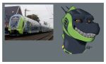  2023 black_body black_sclera bombardier bombardier_twindexx_vario border clenched_teeth deutsche_bahn digital_drawing_(artwork) digital_media_(artwork) dorsal_ridge dragon electric_locomotive forced_smile german germany green_body green_markings grey_background grey_teeth headshot_portrait hi_res how_to_dragon_your_train hybrid living_machine living_train living_vehicle locomorph locomotive looking_at_viewer machine male markings meme multicolored_body orange_eyes pantograph photo portrait reference_image reptile scalie signature simple_background sketchingvalu smile solo teeth train two_tone_body vehicle white_border yellow_markings 