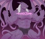  abs anthro bulge clothed clothing dragon hair hi_res looking_at_viewer male muscular muscular_anthro muscular_male nipples panties pecs simple_background solo tentacles underwear velk wings 