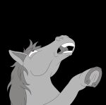  ambiguous_gender black_background blarf equid equine feral hi_res hooves horse horseshoe mammal monochrome neigh on_hind_legs simple_background solo tagme toony void 