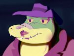  2021 4:3 alligator alligatorid anthro blood bodily_fluids brok_(character) brok_the_investigator clothing crocodilian green_body hat headgear headwear hi_res lentum portrait reptile sad scalie solo 