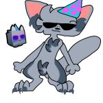  ambiguous_gender anthro buddiefoxy buddiesfoxy claws_out clothing eyewear fluffy fur glasses grey_body grey_fur hat headgear headwear long_tail meme party_cat party_hat pet_simulator_x roblox roblox_skin robloxian solo sunglasses tail 