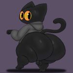  1:1 2023 anthro axoarts balls big_butt black_body black_ears black_eyes black_fur black_tail bottomless butt clothed clothing digital_media_(artwork) domestic_cat felid feline felis fur genitals google google_doodle grey_clothing grey_robe grey_topwear hi_res looking_back magic_cat_academy male mammal momo_(google) partially_clothed pose purple_background rear_view robe simple_background small_balls solo standing tail thick_thighs three-quarter_view topwear yellow_sclera 