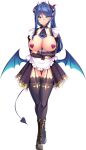 1girl apron arms_under_breasts ascot blue_eyes blue_hair boku_ga_incubus_ni_naru_tame_ni_kyou_kara_succubus_to_lesson_shimasu boots breastless_clothes breasts cross-laced_footwear demon_girl demon_horns demon_tail demon_wings full_body garter_straps hair_between_eyes heart_pasties horns huge_breasts long_hair long_sleeves looking_at_viewer low_wings non-web_source official_art pasties photoshop_(medium) selam_(boku_ga_incubus_ni_naru_tame_ni_kyou_kara_succubus_to_lesson_shimasu) shiokonbu showgirl_skirt solo tachi-e tail thighhighs transparent_background wings 