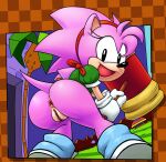  2023 absurd_res amy_rose anthro anus bottomless butt classic_amy_rose classic_sonic_(universe) clothed clothing collaboration eulipotyphlan female genitals hair hammer hedgehog hi_res holding_hammer holding_object holding_tool looking_at_viewer looking_back looking_back_at_viewer mammal multicolored_body ninoeros open_mouth open_smile pink_body pink_hair pussy sega smile smiling_at_viewer solo sonic_the_hedgehog_(series) sr tan_body tools two_tone_body 