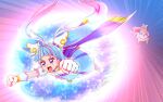  2girls blue_dress blue_hair blue_skirt cure_prism cure_sky dress gloves hair_ornament hair_wings highres hirogaru_sky!_precure long_hair looking_at_another magical_girl multicolored_background multicolored_hair multiple_girls nijigaoka_mashiro pink_hair precure rin_takanashi_glacies skirt sora_harewataru two-tone_hair very_long_hair white_dress white_gloves white_skirt 