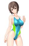  1girl absurdres aqua_one-piece_swimsuit black_eyes breasts brown_eyes cameltoe collarbone commentary_request competition_swimsuit contrapposto covered_navel girls_und_panzer head_out_of_frame highleg highleg_swimsuit highres large_breasts looking_at_viewer medium_breasts nishizumi_maho one-piece_swimsuit short_hair simple_background solo swimsuit takafumi two-tone_swimsuit white_background 