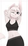  anthro belly black_clothing black_suit blue_eyes bra clothing dipfanken domestic_cat felid feline felis female hair hi_res mammal margo_(g4bby) pink_nose simple_background smile solo sports_bra stretching suit underwear white_body white_hair 