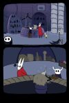  ambiguous_gender anthro arthropod black_body clothed clothing comic digital_media_(artwork) female group hi_res hollow_knight hornet_(hollow_knight) insect lemm_(hollow_knight) looking_up_skirt shopping size_difference soiledvessels store team_cherry the_knight_(hollow_knight) topwear vessel_(species) 