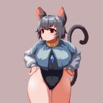  absurdres animal_ears black_leotard blue_capelet capelet einzeilhandery formicid_(style) grey_hair highres leotard long_sleeves mouse_ears mouse_girl mouse_tail namako_(takorin)_(style) nazrin pixel_art red_eyes short_hair tail thick_thighs thighs touhou v-shaped_eyebrows 