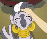  badumsquish ear_piercing equid equine eyes_closed female friendship_is_magic hasbro head_pat hi_res human mammal my_little_pony neck_ring petting petting_head piercing stripes tail tail_motion tailwag zebra zecora_(mlp) 