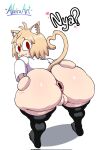  &lt;3 ahoge alviriaart animal_ears animal_humanoid anus big_butt black_clothing black_legwear black_thigh_highs blonde_hair butt cat_humanoid clothing dialogue felid felid_humanoid feline feline_humanoid female genitals hair heart_tail hi_res huge_butt humanoid legwear looking_at_viewer looking_back looking_back_at_viewer mammal mammal_humanoid neco-arc open_mouth pussy rear_view red_eyes short_hair simple_background solo spread_butt spreading talking_to_viewer text thick_thighs thigh_highs topwear tsukihime type-moon white_background white_clothing white_topwear wide_hips 