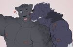  &lt;3 2022 abs anthro arm_scar arm_tuft artist_logo back_tuft biceps black_body black_fur blep blue_eyes blush blush_lines cheek_lick dated deltoids duo elbow_tuft eye_scar eyebrow_scar face_lick facial_hair facial_scar felid feline fur gage_the_panther goatee hair hi_res licking logo male male/male mammal nipples one_eye_closed pantherine pecs raikuro_akumura scar shadowpawrai shoulder_scar spots spotted_body spotted_fur tongue tongue_out tuft watermark whiskers white_hair 