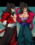  absurdres biceps black_hair blue_eyes blue_sash body_fur crossed_arms dragon_ball dragon_ball_gt dragon_ball_heroes earrings gigatan_d gloves highres jewelry long_hair male_focus monkey_boy monkey_tail muscular muscular_male no_nipples pants pectorals potara_earrings red_fur saiyan sash spiked_hair super_saiyan super_saiyan_4 tail vegetto vegetto_(xeno) white_gloves 