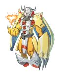  &lt;3 anthro armor bandai_namco claws digimon digimon_(species) elemental_manipulation fire fire_manipulation green_eyes hair headgear helmet horn male muscular muscular_anthro muscular_male orange_body red_hair simple_background solo ulforce_soul wargreymon white_background 