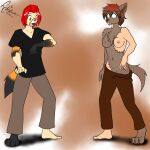  1:1 anthro breasts brown_body brown_fur brown_hair canid canine canis clothing crossgender database_error_(twokinds) dekaisen duo fox fur hair hi_res human humanoid male mammal mid_transformation transformation twokinds webcomic webcomic_character wolf zen_(twokinds) 