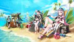  1girl absurdres alternate_costume arknights bare_shoulders black_gloves gloves grey_eyes grey_hair highres irene_(arknights) long_hair looking_at_viewer lumen_(arknights) milktea_wegan mizuki_(arknights) specter_(arknights) swimsuit thighs 