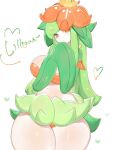  anthro clothed clothing female generation_5_pokemon green_hair hair lilligant looking_at_viewer nintendo orange_eyes pokemon pokemon_(species) simple_background solo togetoge white_body 