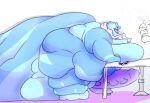  absurd_res actualblueblu amphibian anthro balls bandanna bandanna_on_neck bandanna_only belly belly_on_table big_balls big_belly big_butt big_penis bodily_fluids breaking breath butt dessert erection food frog furniture genitals hector_(actualblueblu) hi_res huge_balls huge_penis hybrid hyper hyper_balls hyper_belly hyper_genitalia hyper_penis ice_cream kerchief kerchief_only leaning leaning_forward male moobs morbidly_obese mostly_nude navel obese offscreen_character open_mouth overweight panting penis salamander simple_background solo sweat table tail thick_tail thick_thighs 