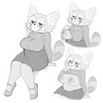  aggretsuko ailurid anthro black_and_white bottomwear breasts clothing ear_piercing eyewear female footwear gem glasses jewelry looking_at_viewer mammal mature_female monochrome necklace pearl_(gem) pearl_necklace piercing red_panda retsuko&#039;s_mother sanrio shoes skirt smile solo sweater tail tight_clothing topwear undressing xu53r 