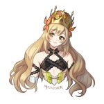 1girl artist_name bare_shoulders blonde_hair blush celine_(fire_emblem) commentary cropped_torso crown fire_emblem fire_emblem_engage flat_chest green_eyes head_tilt long_hair looking_at_viewer meziosaur pink_lips signature simple_background sleeveless smile solo upper_body very_long_hair white_background 
