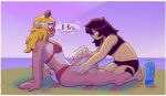  anthro beach clothing deer deltarune duo female female/female human kris_(deltarune) lotion mammal noelle_holiday rubbing seaside sunscreen swimwear undertale_(series) zixzs-redlight 