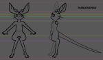  3_eyes ambiguous_gender antennae_(anatomy) anthro big_tail biped bump_attack ear_markings long_tail markings model_sheet multi_eye solo species_name species_sheet striped_arms striped_ears striped_hips striped_markings stripes tail taskuolento 