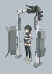  1girl absurdres artist_name black_thighhighs grey_background grey_footwear headset highres machinery military panties short_hair signature simple_background standing the_wandering_earth thighhighs underwear zhongye_yu 