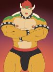 abs anthro big_bulge bowser bracelet bulge clothing collar cresxart green_body hair hi_res horn jewelry koopa looking_at_viewer male mario_bros multicolored_body muscular muscular_anthro muscular_male nails nintendo nipples open_mouth pecs red_hair scalie sharp_nails shell shirtless solo spiked_bracelet spiked_collar spiked_shell spikes spikes_(anatomy) underwear yellow_body 