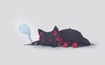  :d animal_ear_fluff black_cat bow cat cat_tail ear_bow ghost grey_background highres hitodama kaenbyou_rin kaenbyou_rin_(cat) mr.turtle_head multiple_tails nekomata no_humans one-hour_drawing_challenge red_bow red_eyes shadow simple_background smile tail touhou two_tails 