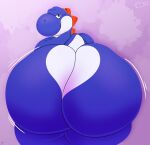  2022 anthro big_butt biped blue_yoshi butt digital_media_(artwork) hi_res huge_butt hyper hyper_butt looking_at_viewer looking_back male mario_bros narrowed_eyes nintendo nude rear_view simple_background smile solo thelewdshi thick_thighs wide_hips yoshi 