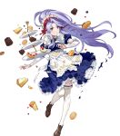  1girl detached_collar dress fire_emblem fire_emblem:_genealogy_of_the_holy_war fire_emblem_heroes frilled_dress frills full_body highres long_dress long_hair maid maid_headdress non-web_source official_art ponytail puffy_short_sleeves puffy_sleeves purple_eyes purple_hair shoes short_sleeves solo tailtiu_(fire_emblem) urata_asao 