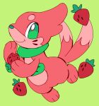  2_tails 3_fingers 3_toes ambiguous_gender anthro buizel colored_sketch extyrannomon_(artist) feet fingers food fruit generation_4_pokemon green_background green_eyes green_nose hi_res multi_tail multicolored_body nintendo plant pokemon pokemon_(species) simple_background sketch solo strawberry tail toes two_tone_body 