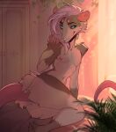  anthro beckoning blue_eyes butt_fluff claws commander_braithor didelphid ear_piercing ear_ring gesture girly hair hi_res inside long_tail male mammal marsupial nipples nude piercing pink_hair pink_nose ring_piercing smile solo tail thick_tail tiki_(commander_braithor) 