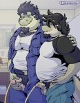  anthro arsinoe bathroom bodily_fluids body_hair butch_wanikami chest_hair chubby_male clothed clothing duo father_(lore) father_and_child_(lore) father_and_son_(lore) genital_fluids hand_on_shoulder hi_res krokodyle male male/male musclegut muscular muscular_male parent_(lore) parent_and_child_(lore) parent_and_son_(lore) peeing peeing_together slightly_chubby son_(lore) urine wanikami 