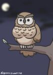  absurdres animal animalization bird blurry blurry_background branch character_request cloud depth_of_field full_moon goma_(gomasamune) highres looking_at_viewer moon night night_sky no_humans outdoors owl sky solid_circle_eyes thick_eyebrows twitter_username umamusume 
