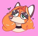  &lt;3 anthro canid canine choker droopy_eyes fox fur green_eyes hair jewelry long_hair male mammal marilyn_(quotefox) necklace orange_body orange_fur orange_hair pink_background quotefox simple_background solo solo_focus 