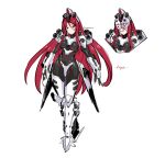 1girl armored_core armored_core_6 artist_name assault_visor ayre_(armored_core_6) breasts full_body highres inset kubaushi light_smile long_hair mecha_musume medium_breasts original personification red_eyes red_hair rocket_launcher solo very_long_hair weapon 