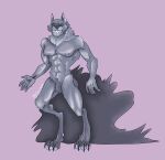  abs animal_humanoid anthro biceps butt canid canine canis claws digital_drawing_(artwork) digital_media_(artwork) feet fur grey_body grey_fur hi_res humanoid male mammal muscular muscular_anthro muscular_male nipples pawpads paws pecs selem997 simple_background smile solo solo_focus standing tail teeth toe_claws toes were werecanid werecanine werewolf wolf 