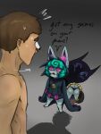  absurd_res big_butt butt clothed clothing clothing_lift darkafterdark duo female green_hair hair hi_res human humanoid league_of_legends male male/female mammal pink_eyes riot_games shadow_(lol) short_stack text underwear vex_(lol) yordle 